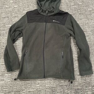 Champion Gray Hooded Full-Zip Fleece Jacket with Black Yoke